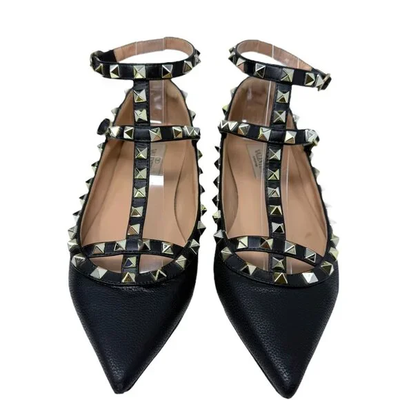 Valentino Black Studded T strap flats - Picture 5 of 10